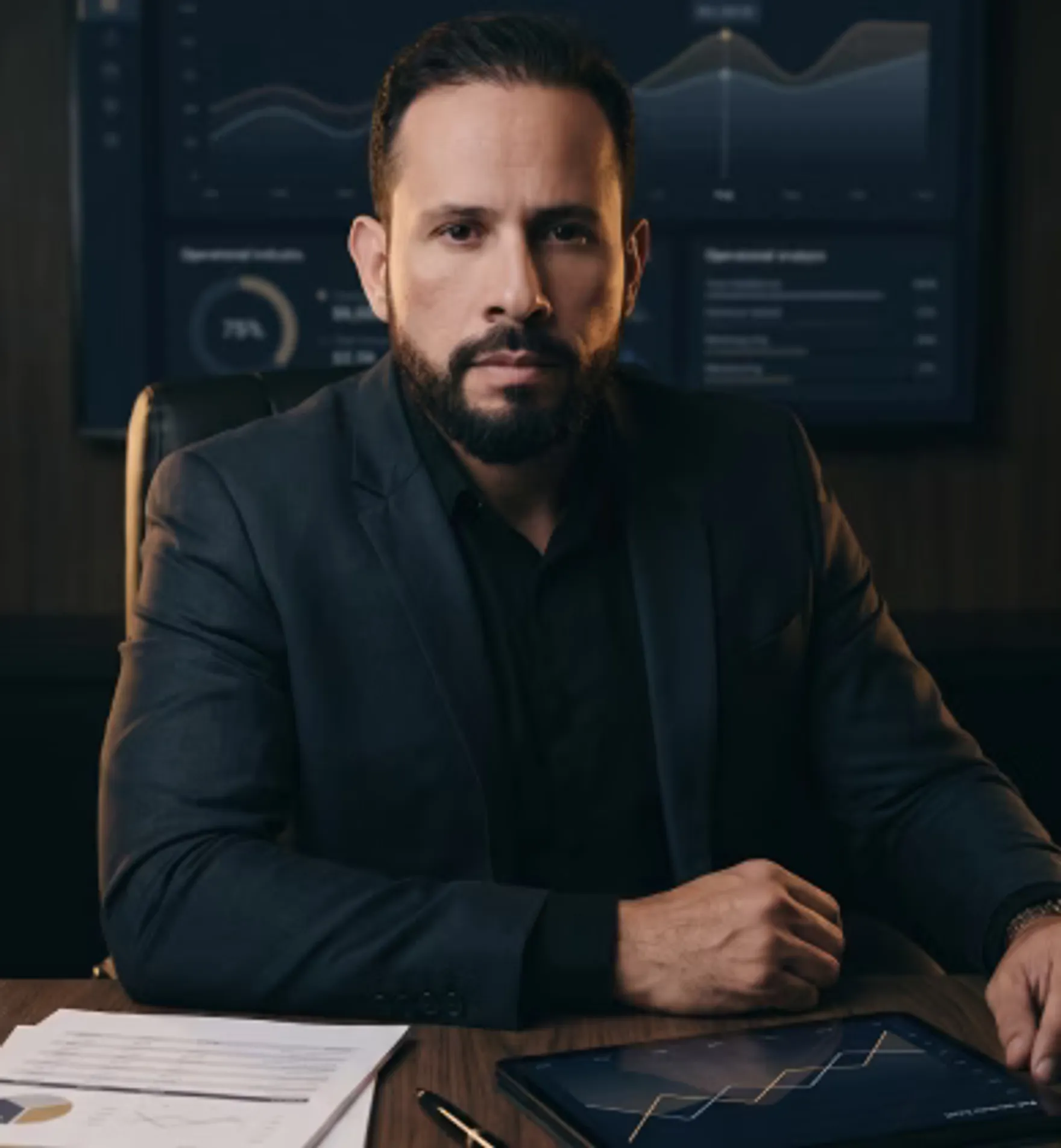 Gestor analisando os indicadores da imobiliária